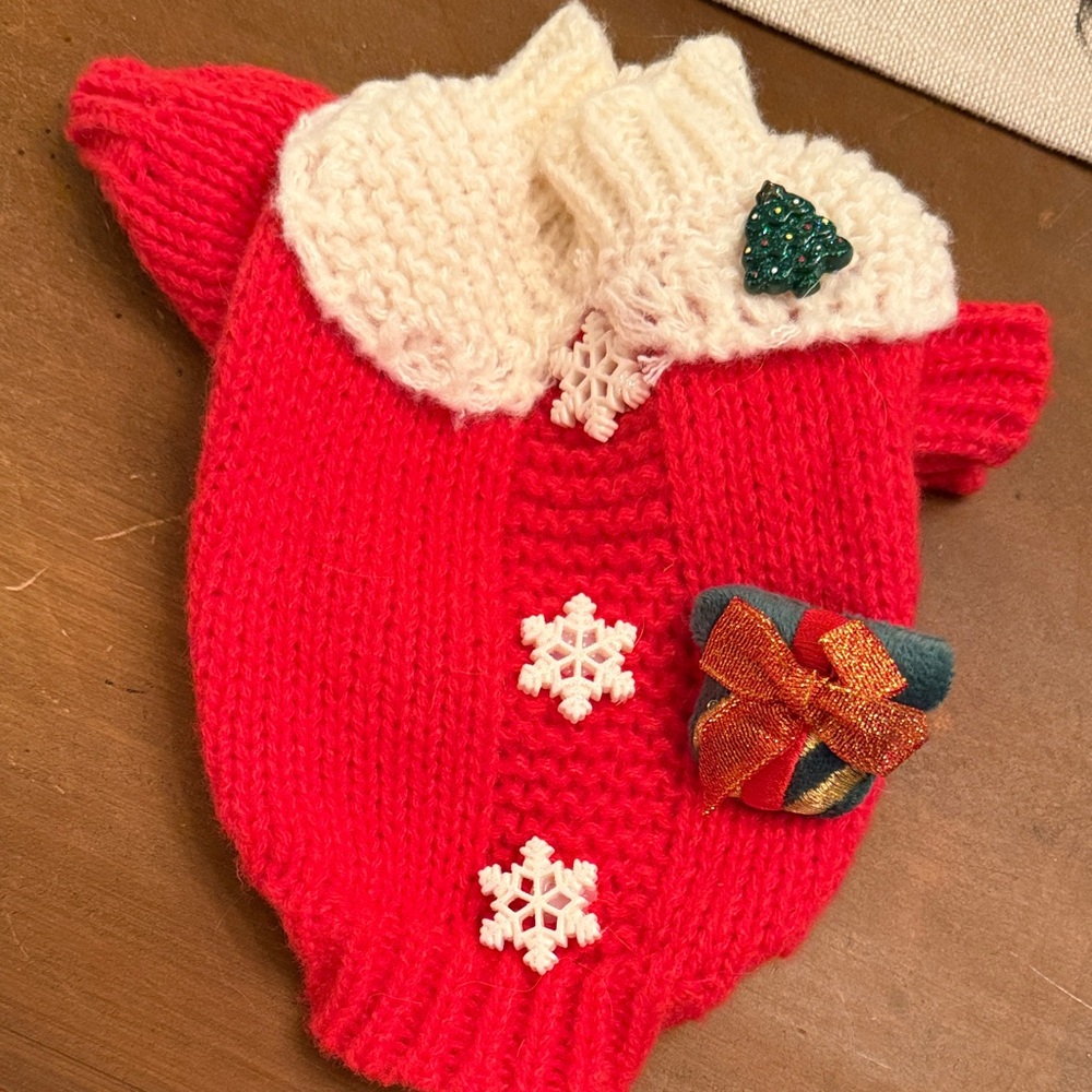 Cozy Red Knit Dog Sweater with Snowflake Accents